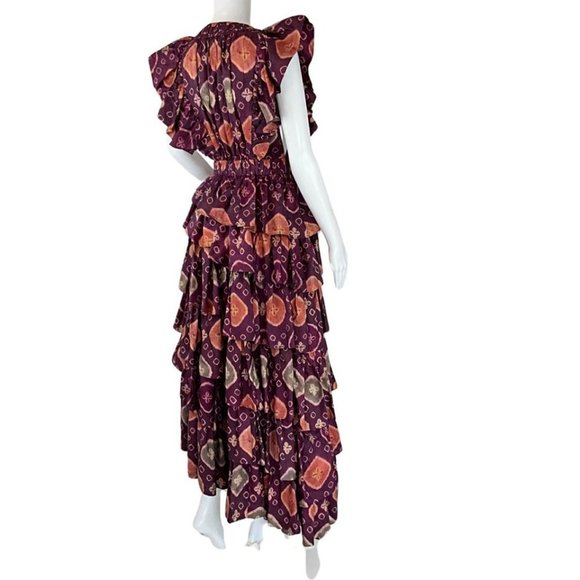 Ulla Johnson Women's Viola Asymmetric Floral Print Tiered Silk Dress Purple Sz 2 - Picture 8 of 10